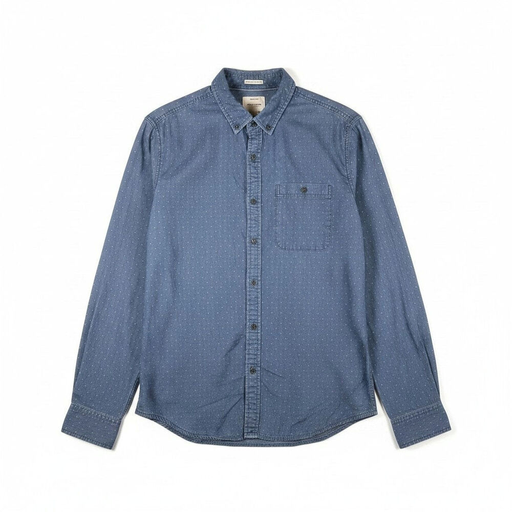 Denim & Flower Ricky Singh Slim Fit Chambray Geometric Button Down Shirt Blue XL